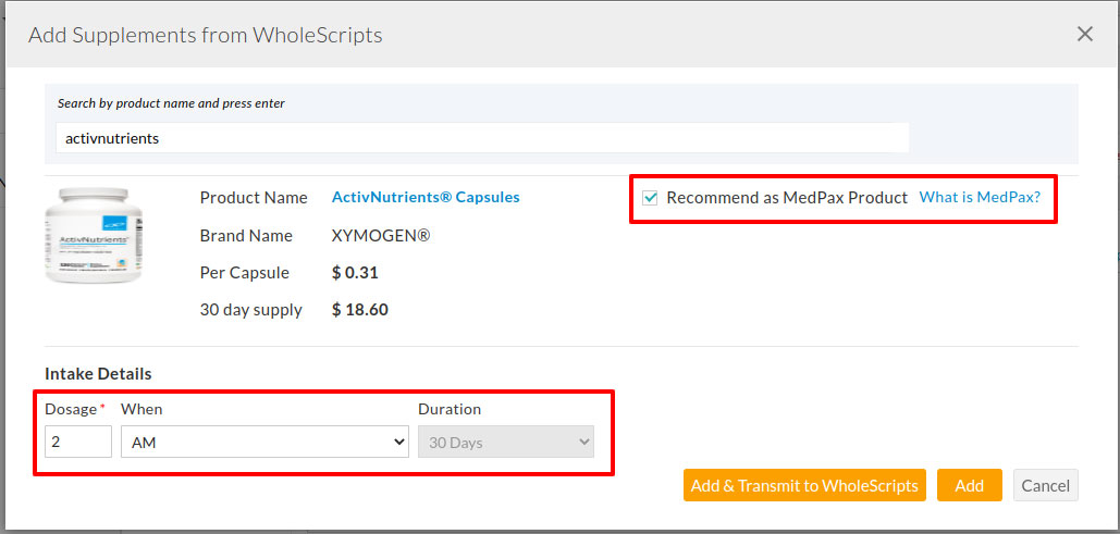 Add Supplement From WholeScripts