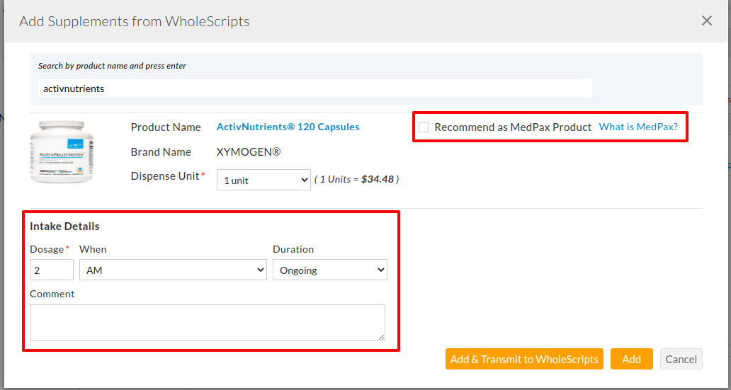 Add Supplement From WholeScripts