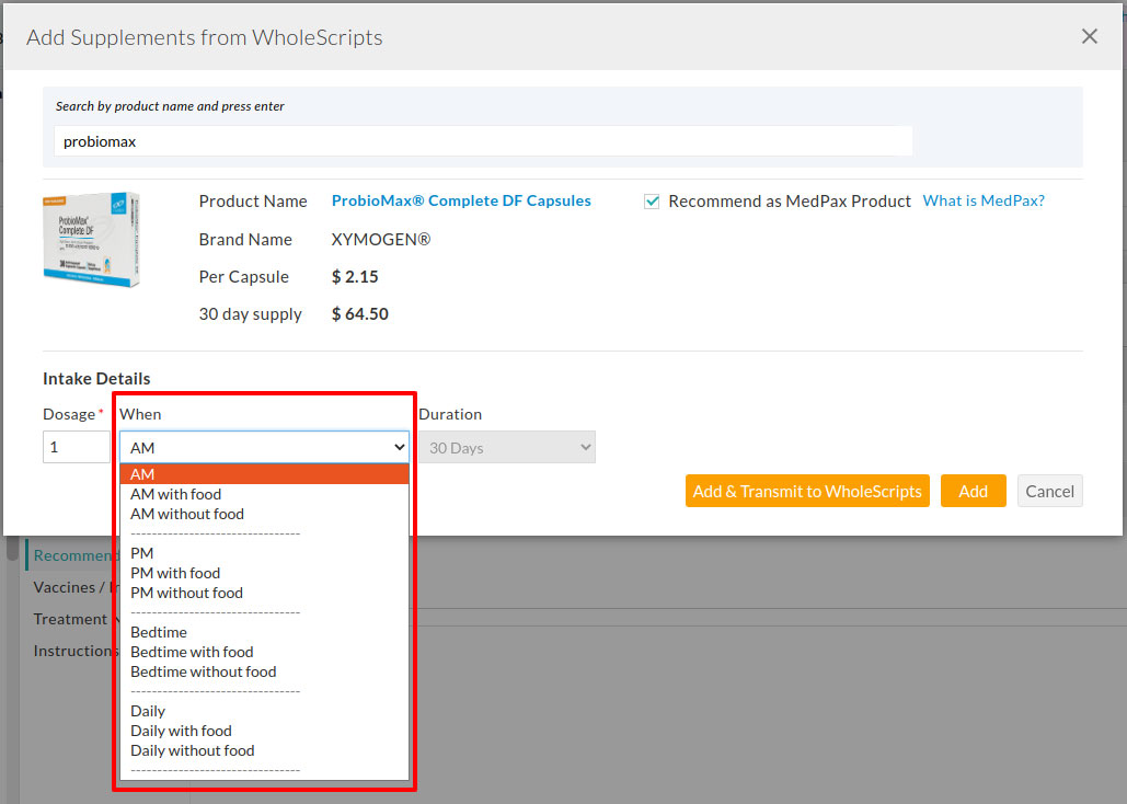 Add Supplements From WholeScripts