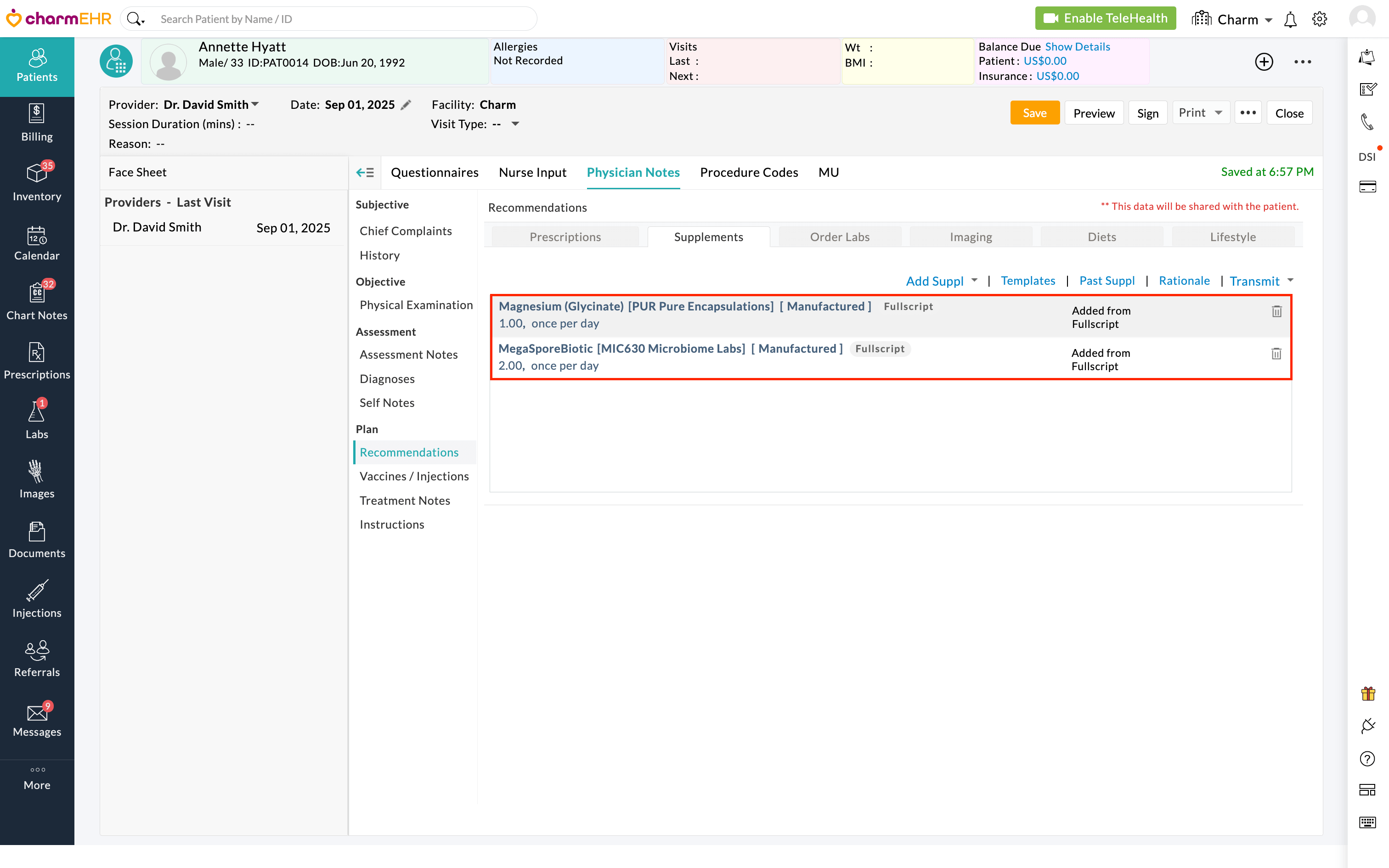 Added from FullScript in Encounter