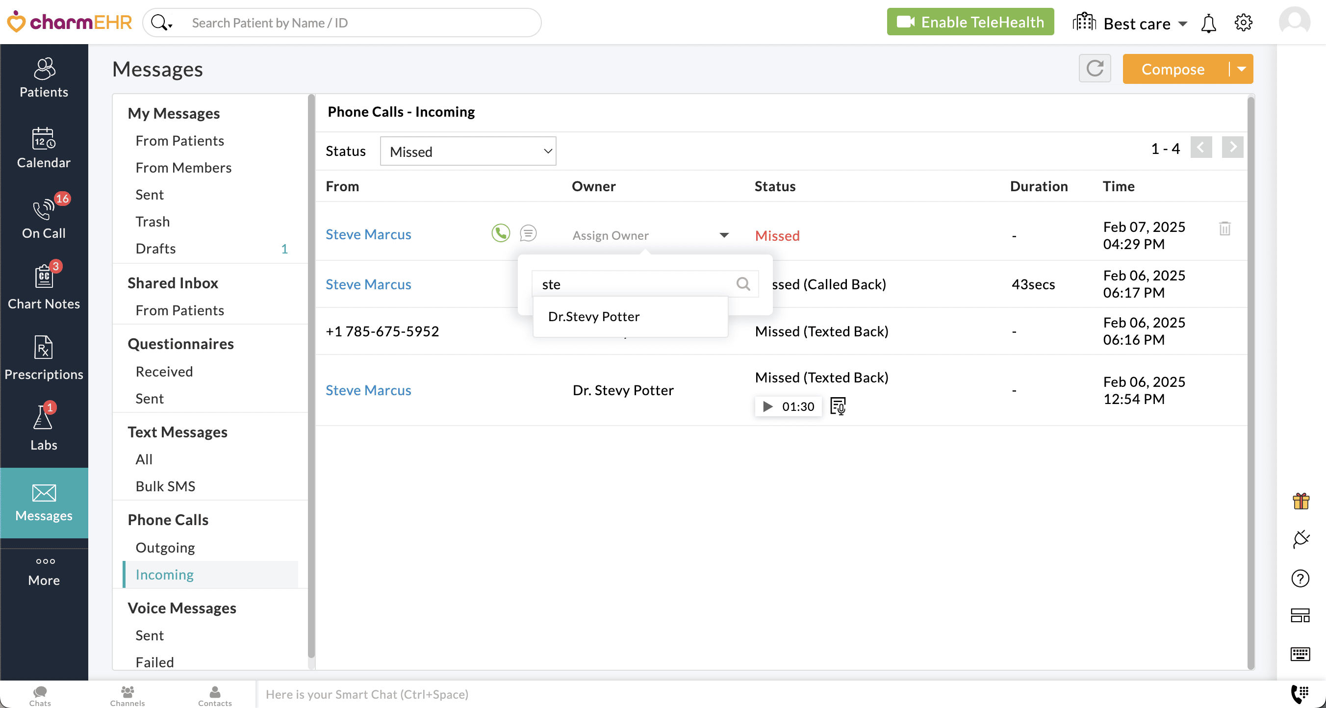 Assign Members Handling Missed Call