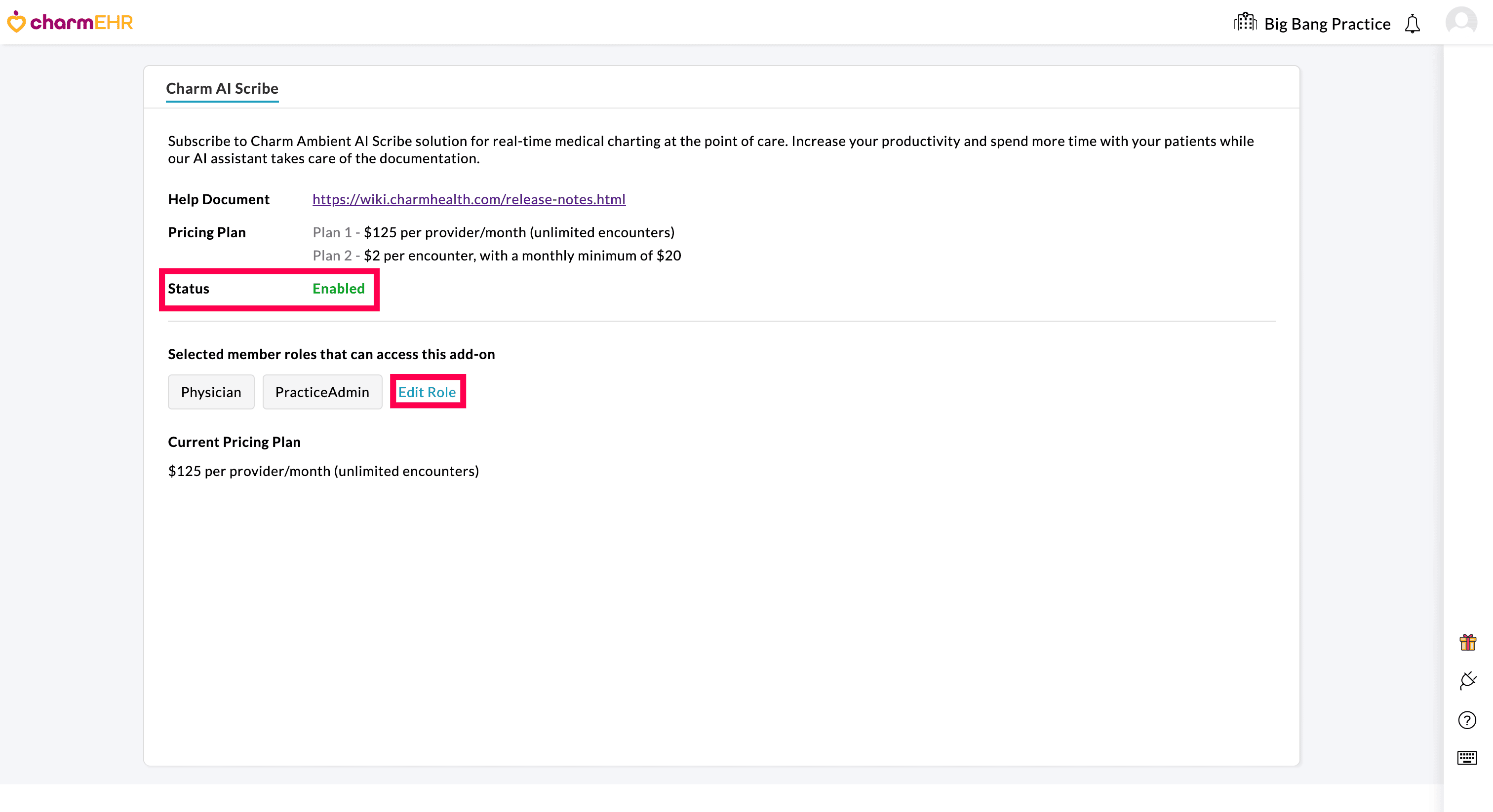 Charm AI scribe Enabled