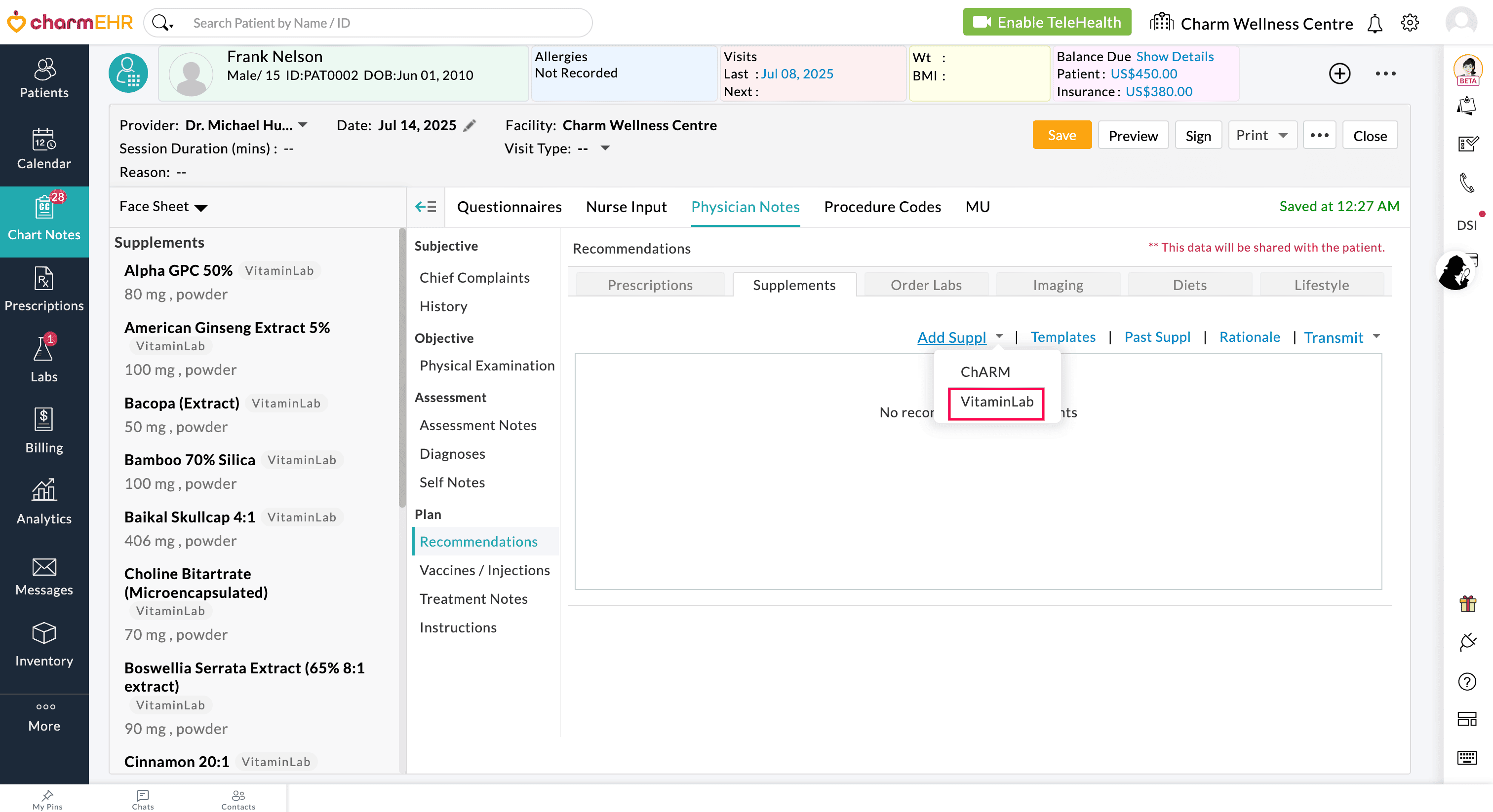 Chartnote VitaminLab