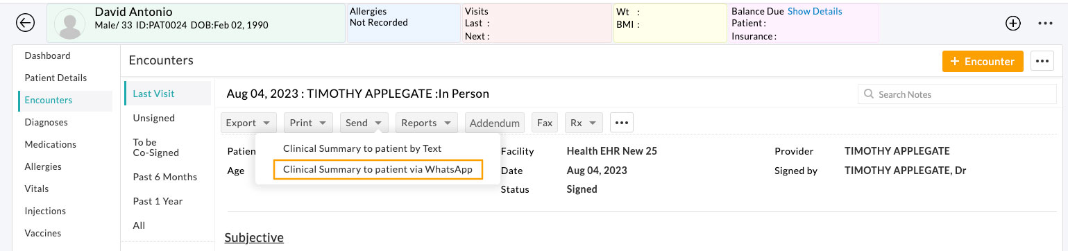 Clinical Summary to Patient via WhatsApp