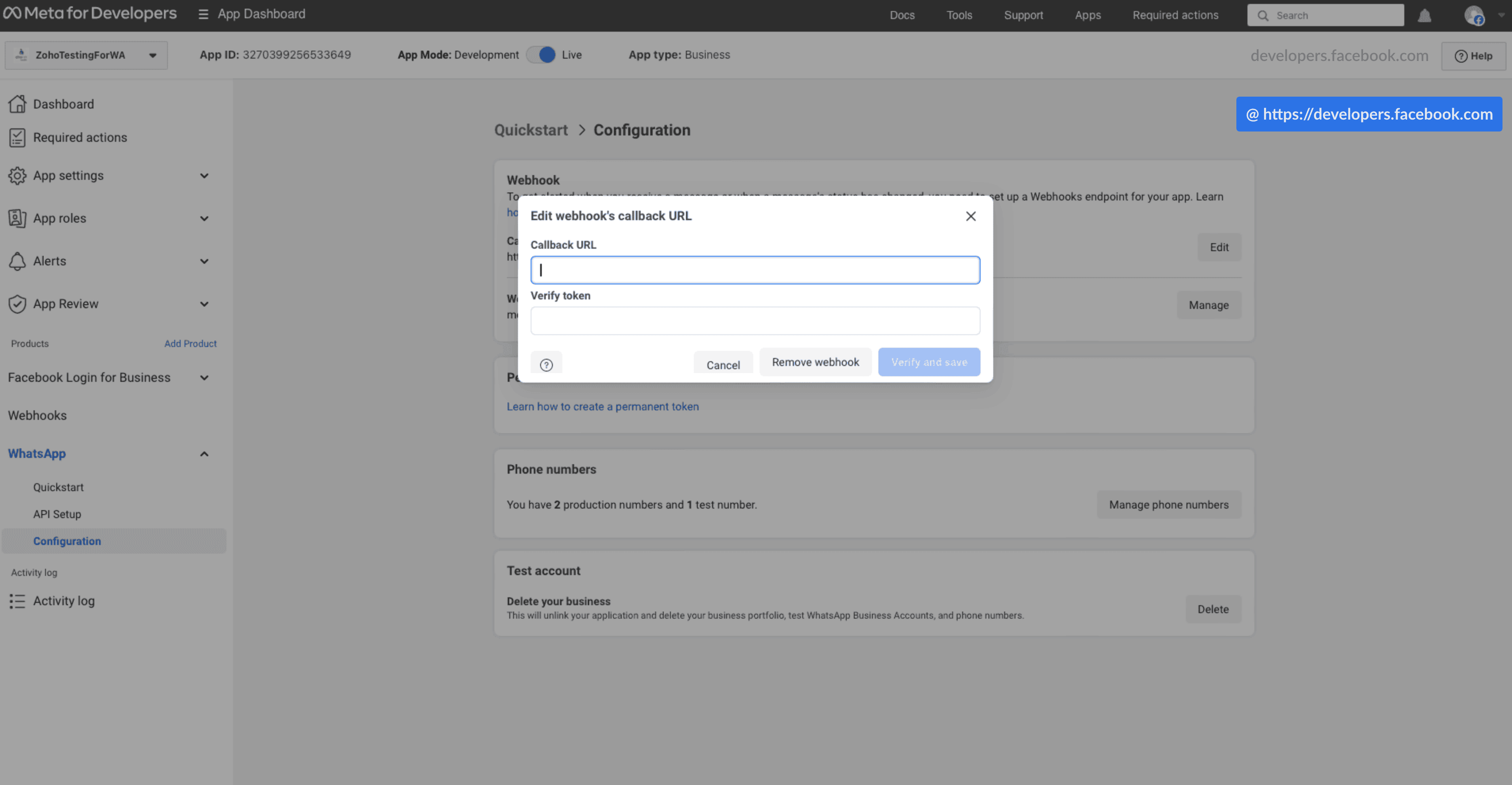 Edit Webhook's Callback URL