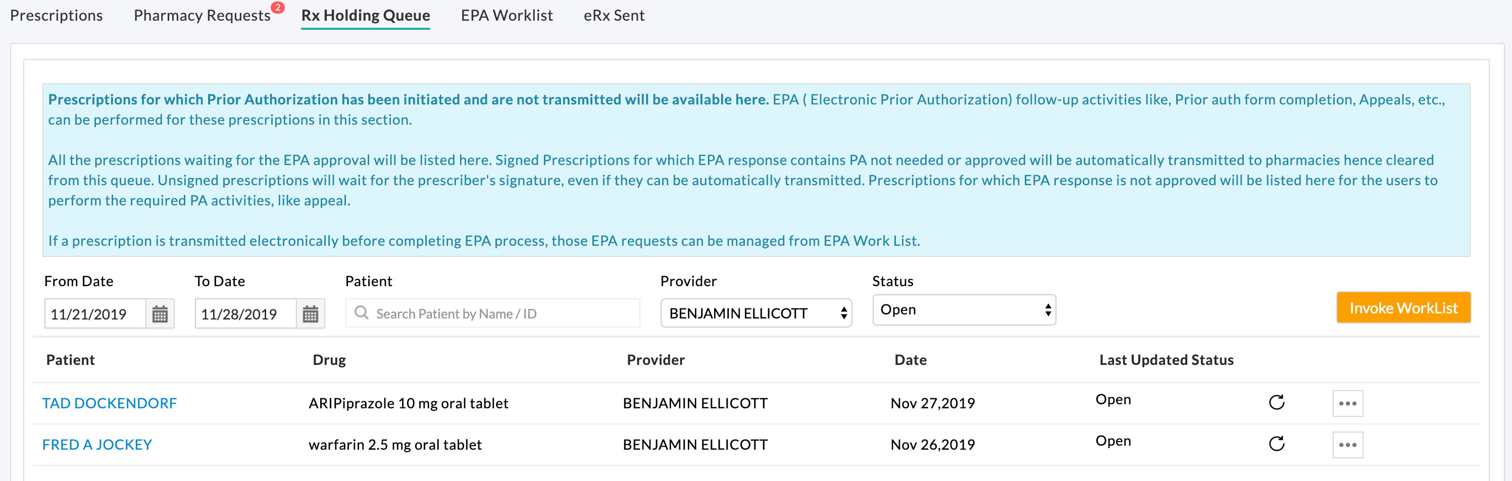 EPA RX Holding Queue