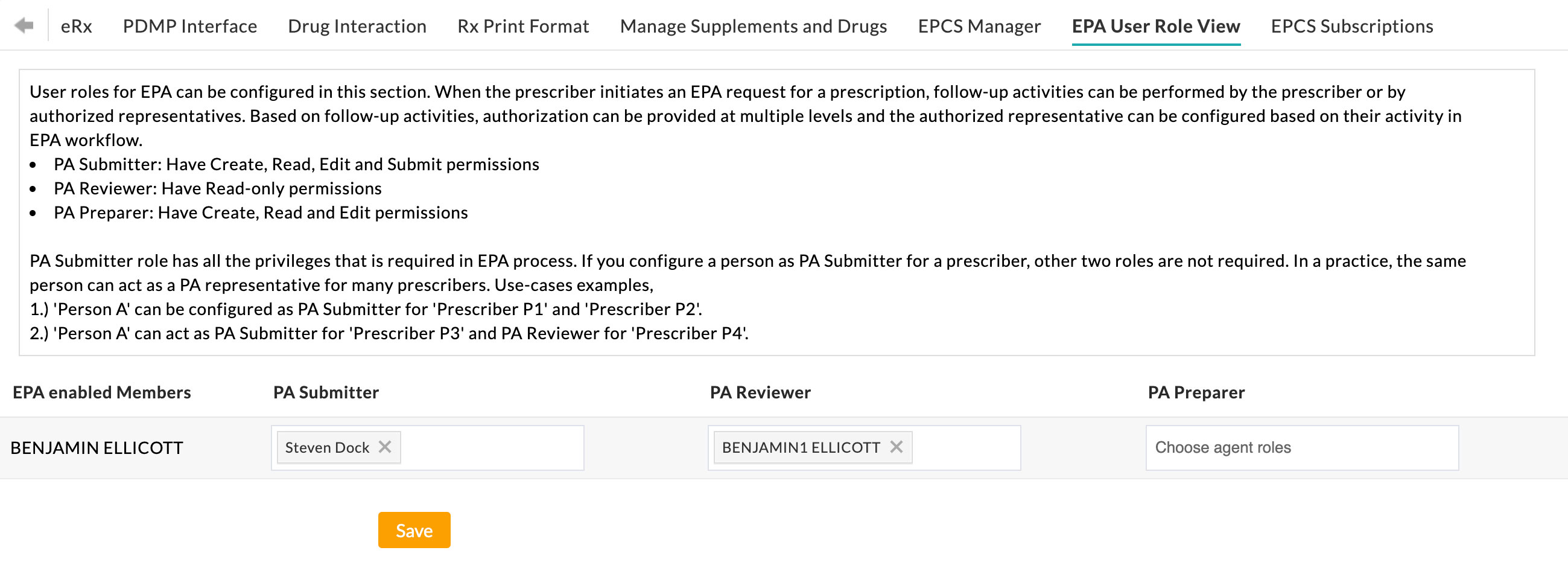 EPA User Role View