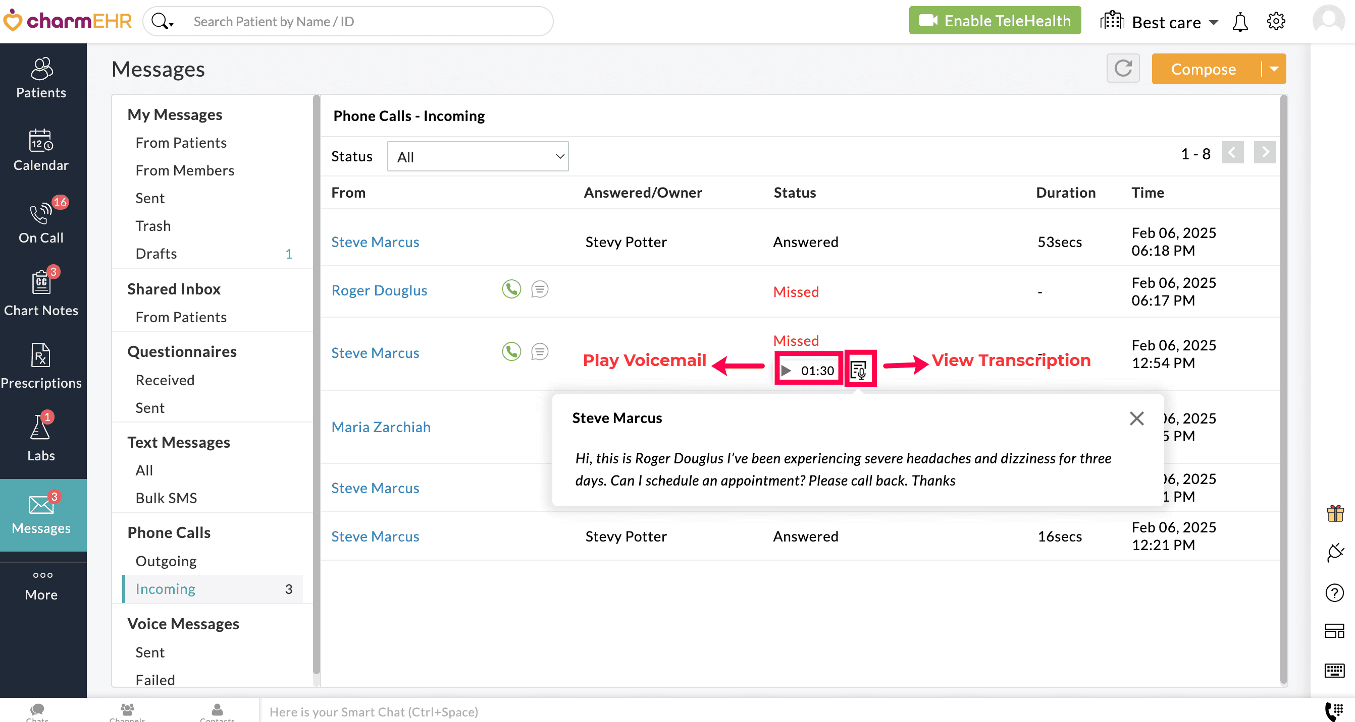 Listen to Voicemails