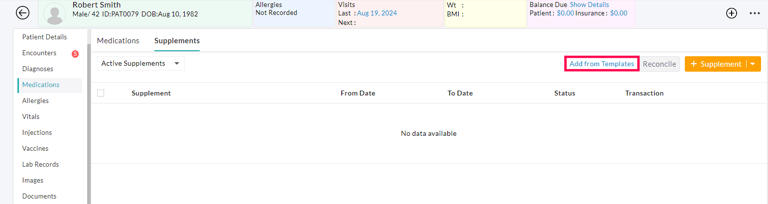 Medications Add Templates
