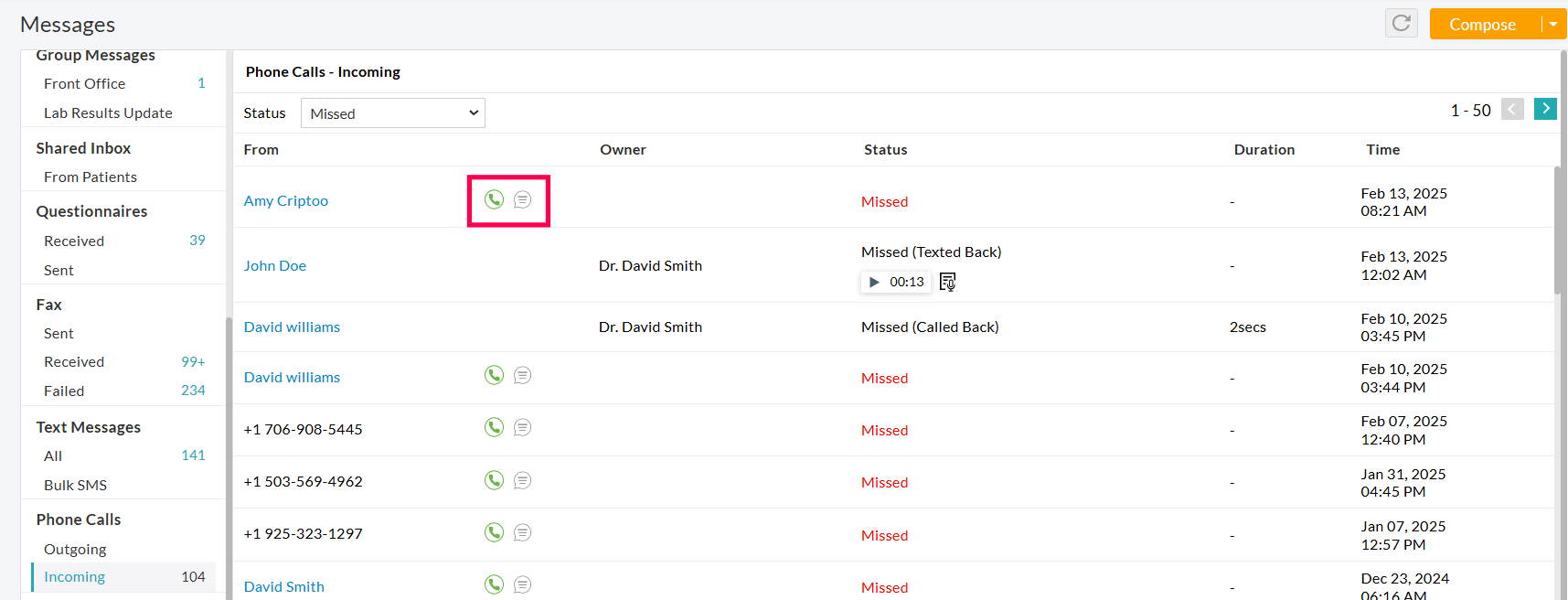 Phone Calls and Message