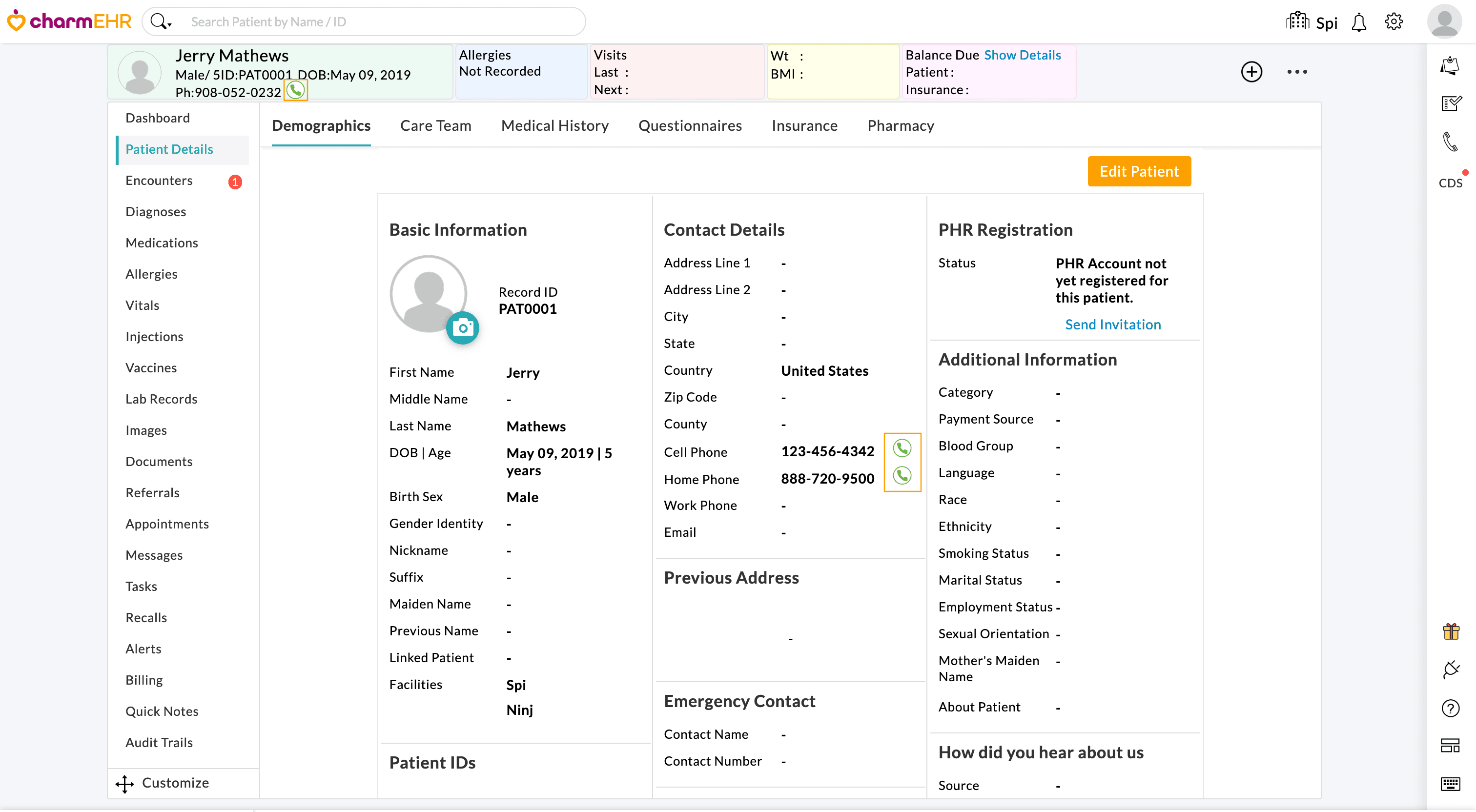 Phone Calls Patient Dashboard