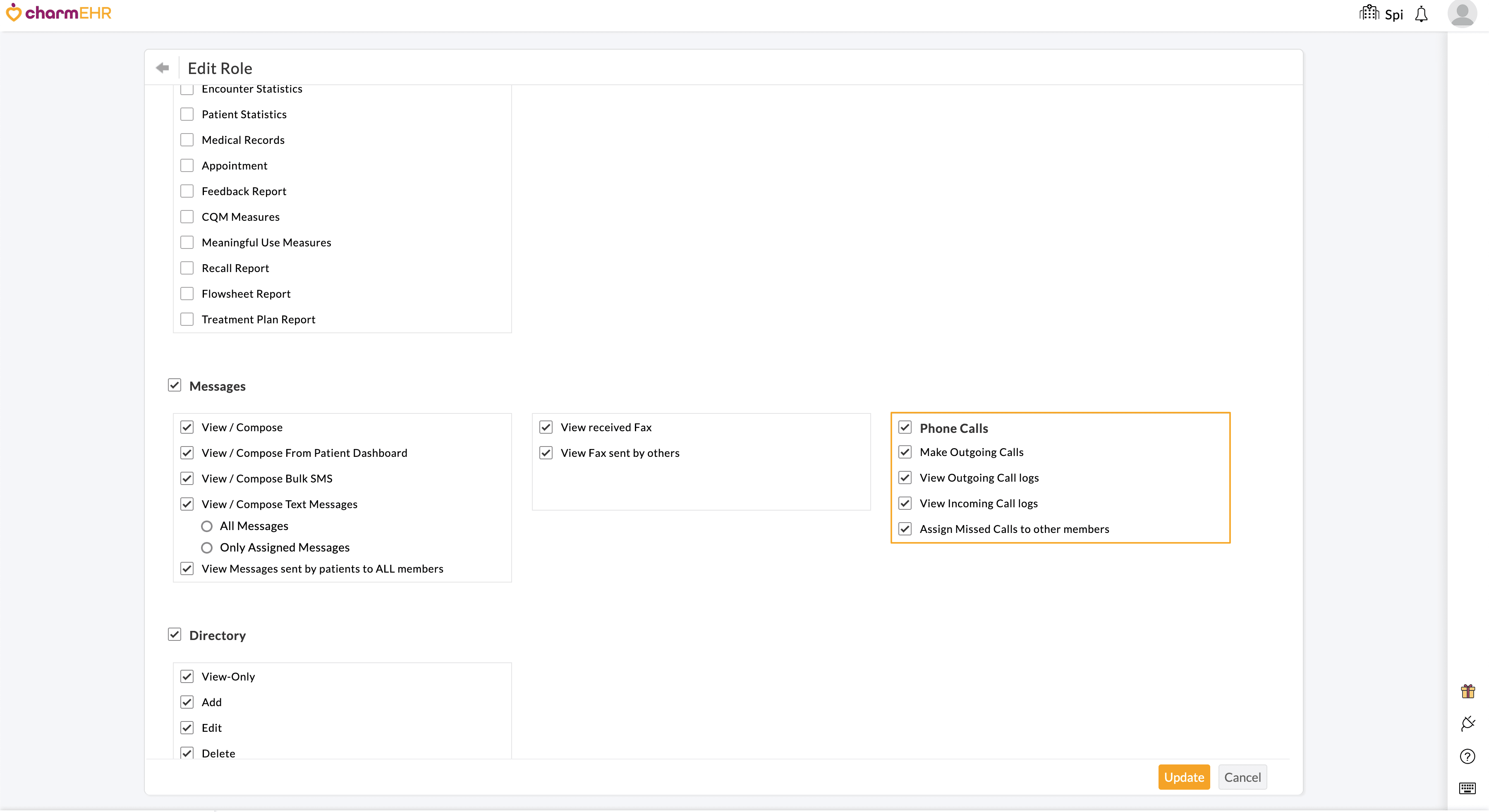 Phone Calls Role Privileges