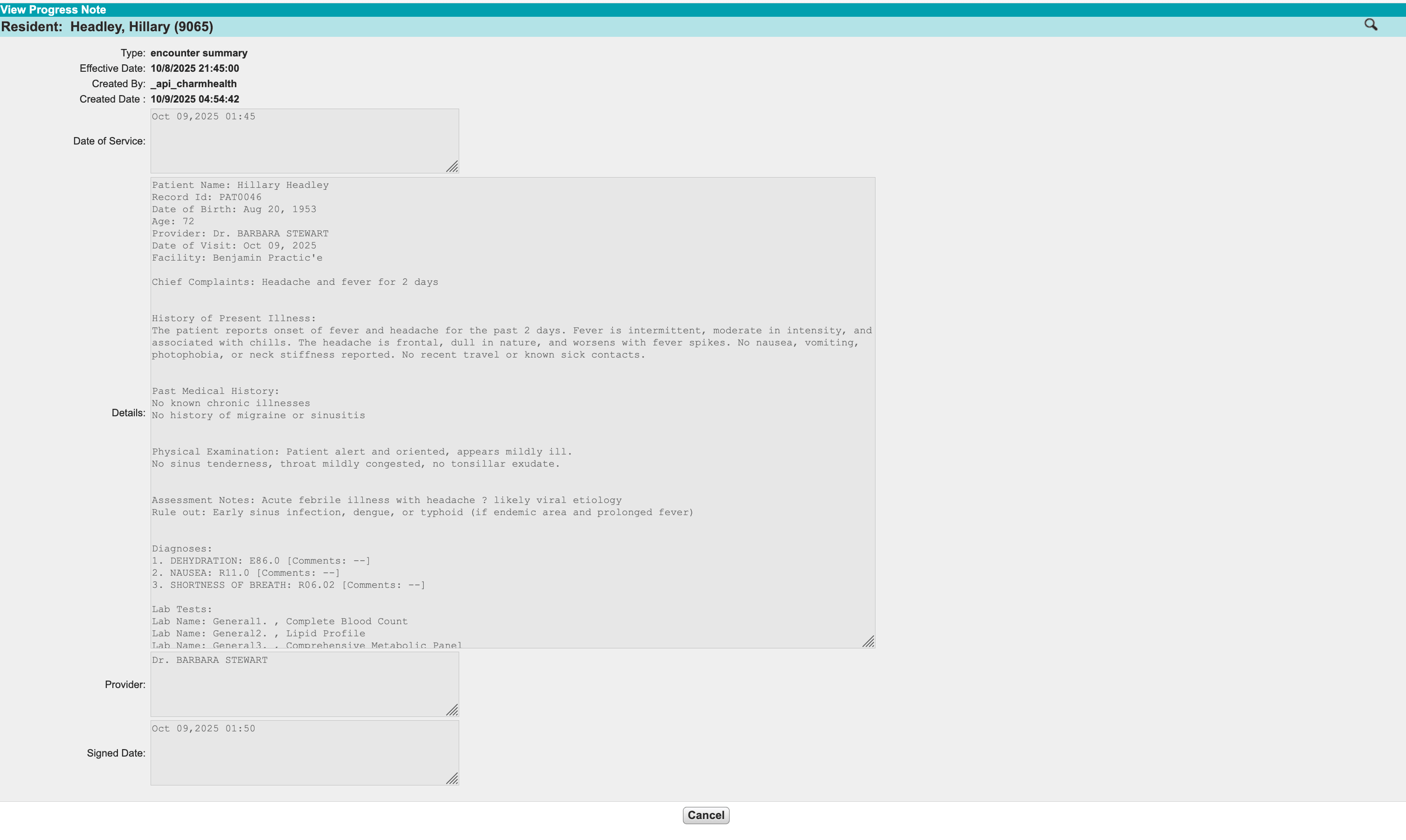 Progress Notes in PCC
