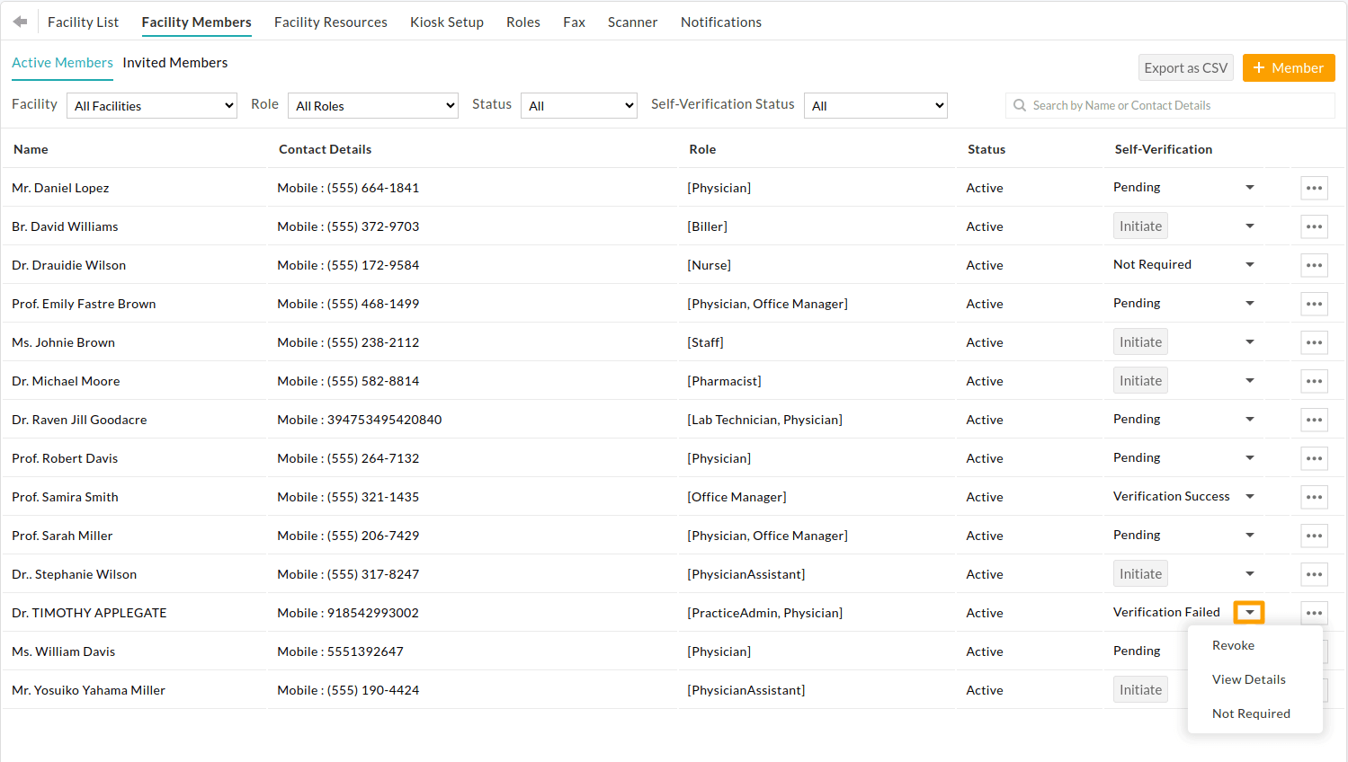 Revoke Facility Members