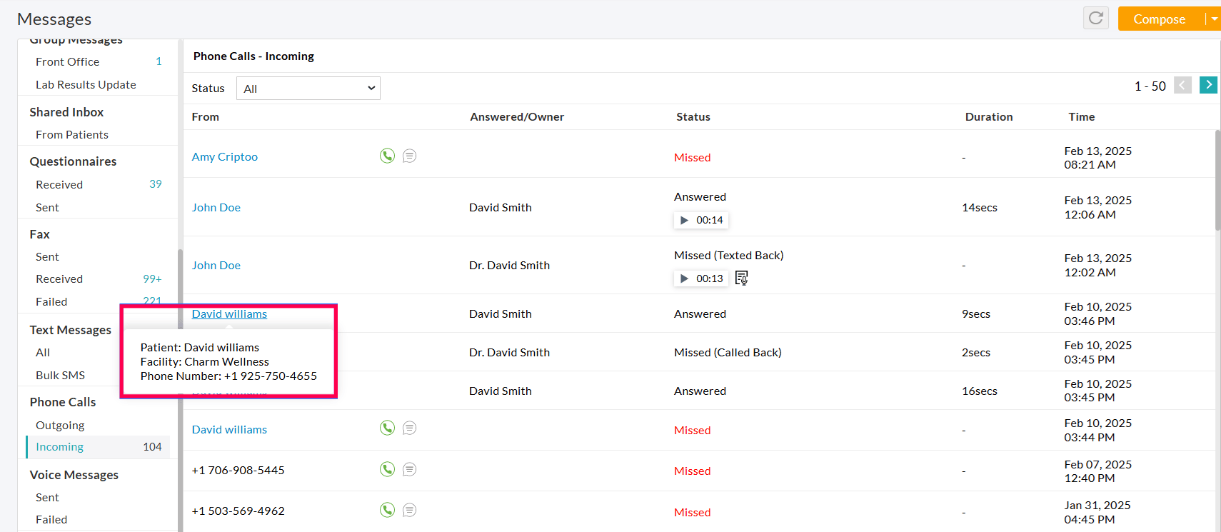 Show Facility Details in Incoming Calls