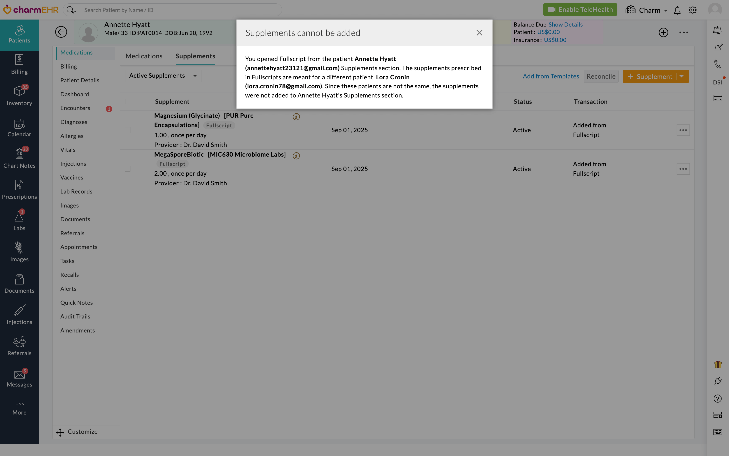 Supplements Cannot be Added