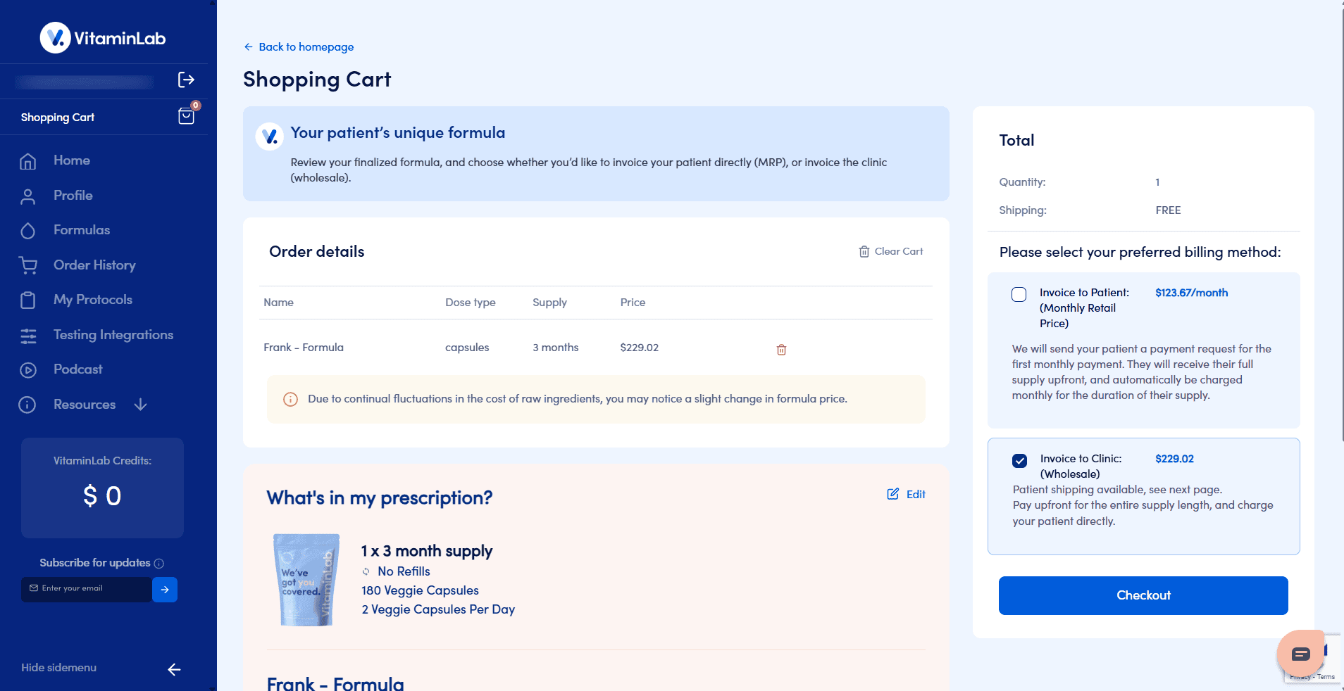 VitaminLab Shopping Cart