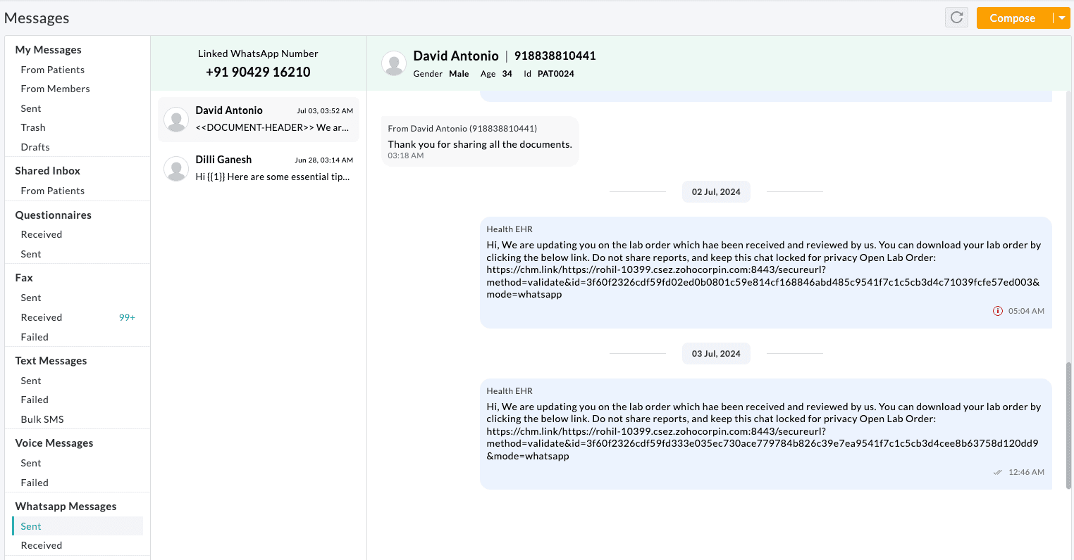 WhatsApp Messages View
