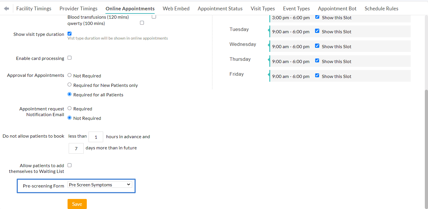 Assign Pre-screening Form