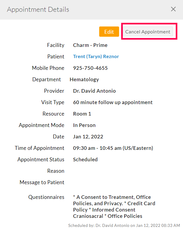 Cancel Appointment