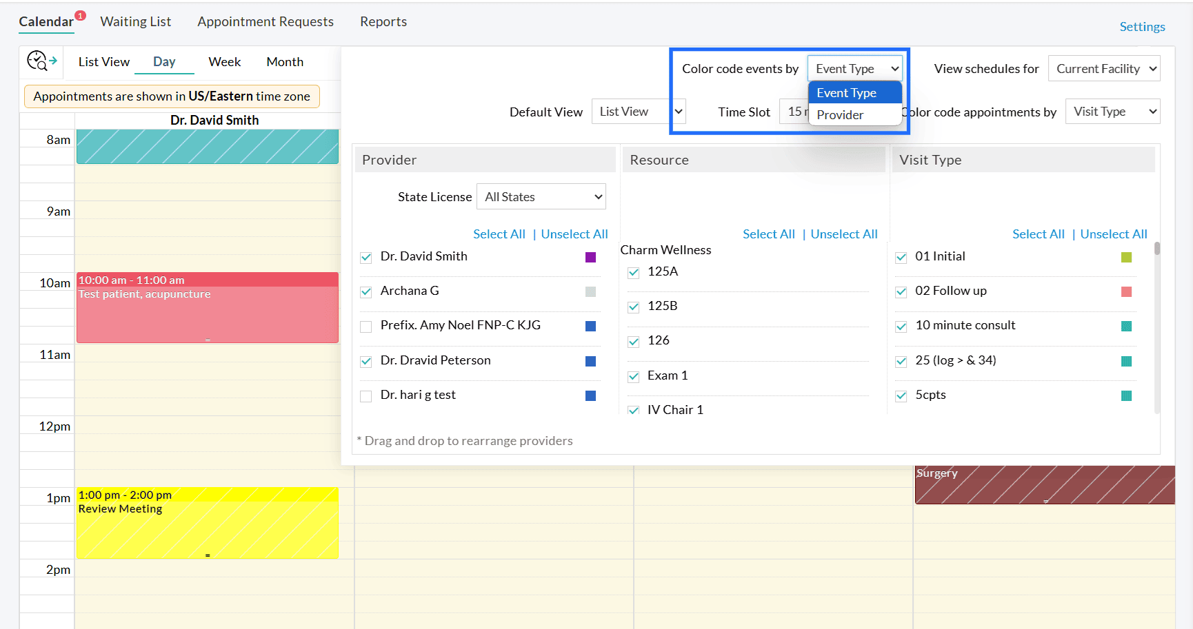 Color Code Event Types