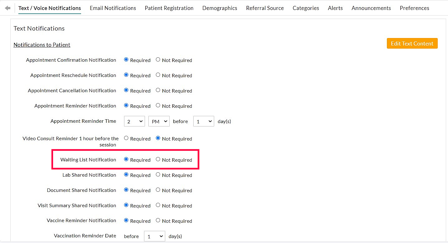 Waiting List Appointment SMS Notification