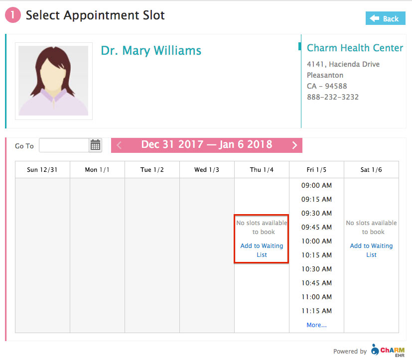 Web Embed Waiting list Appointment