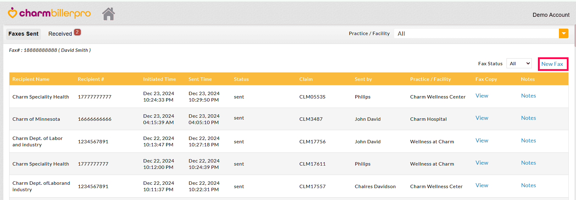 New Fax From Fax Page