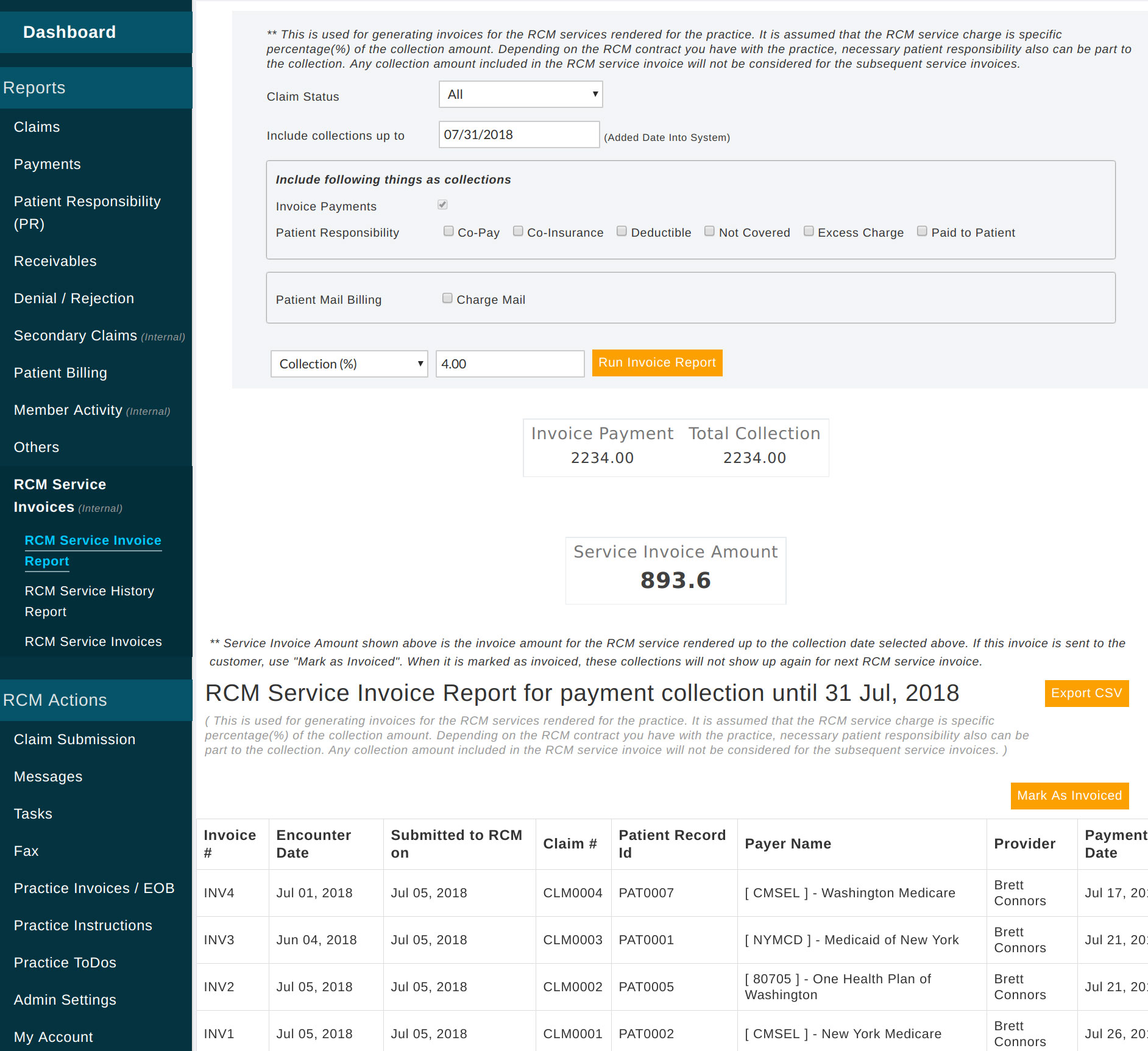 RCM Service Invoice Report