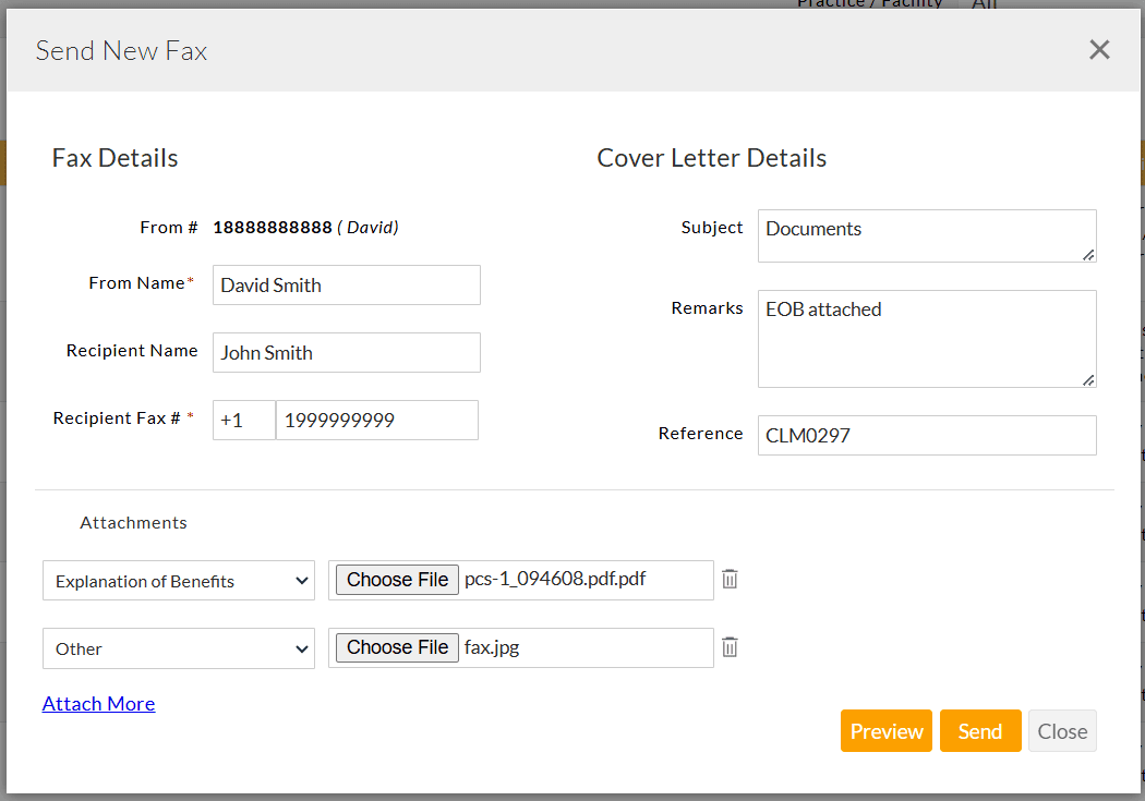 Send New Fax General Documents