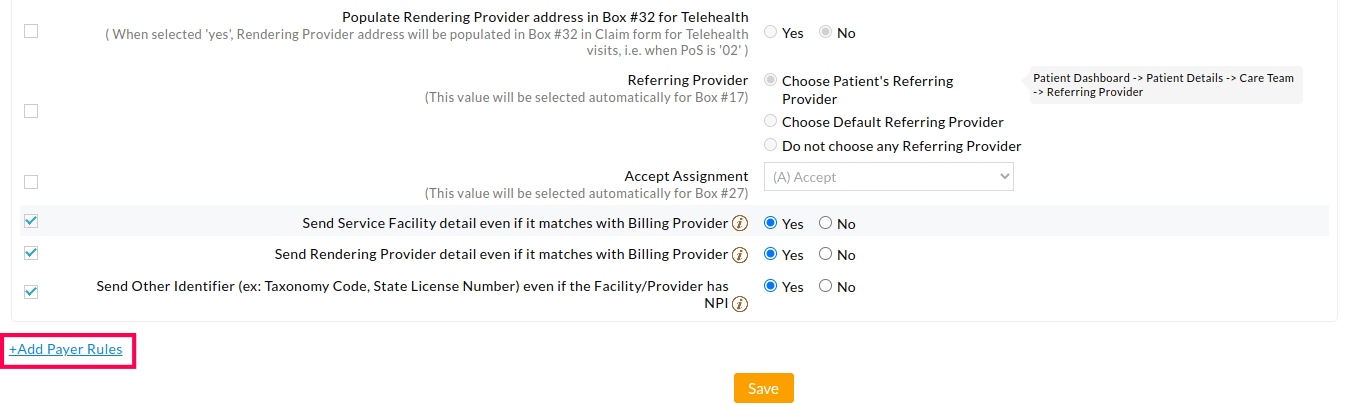 Add Payer Rules