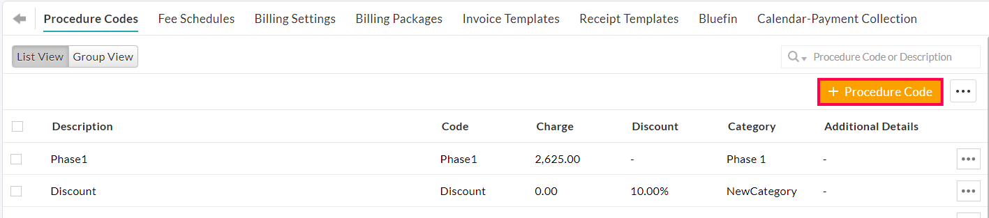Add Procedure Code Option