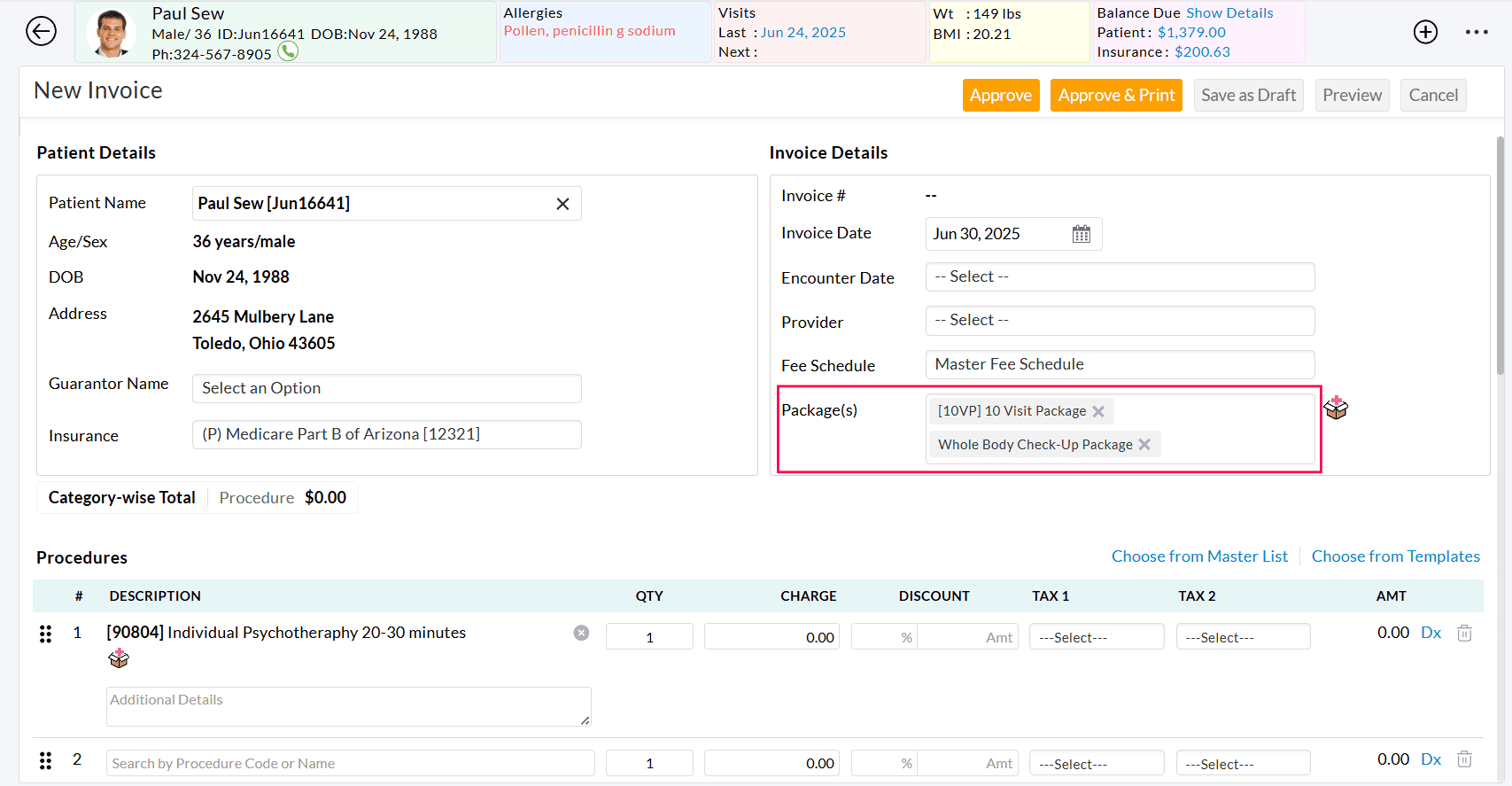 Adding Multiple Packages to Invoice
