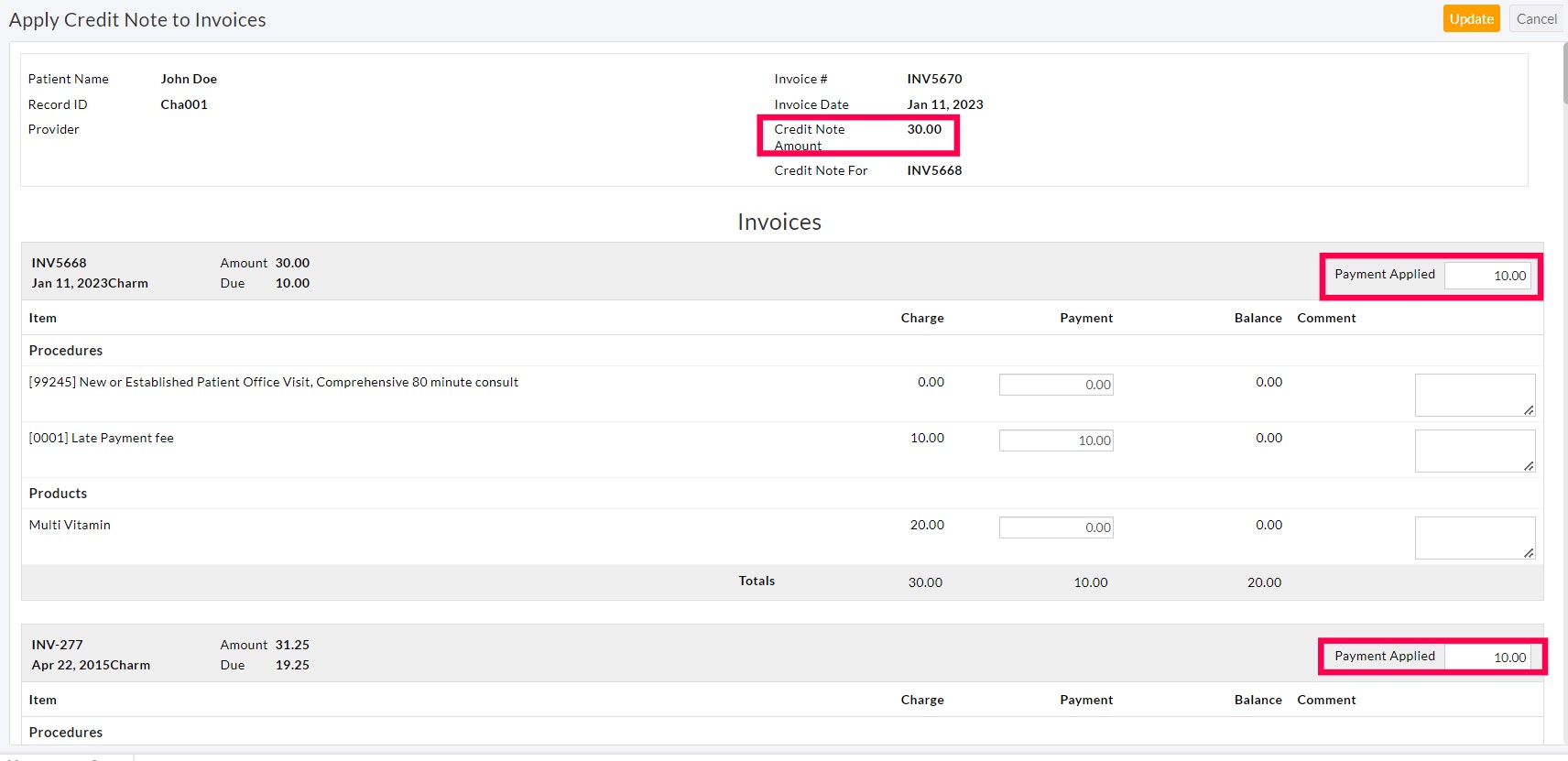 Apply Credit Note to Invoices