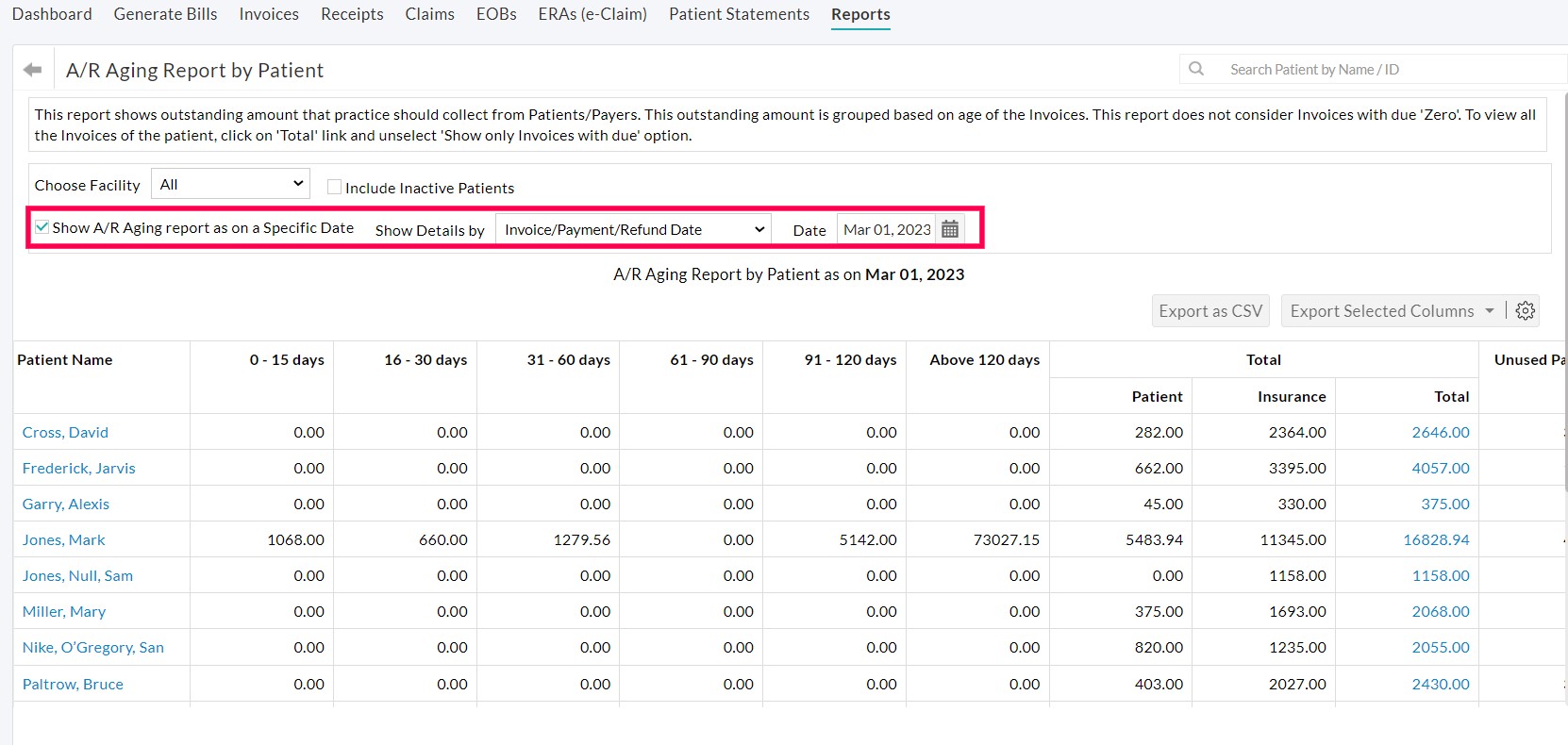 A/R Aging Report by Patient