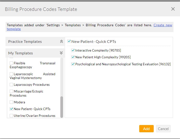Billing Procedure Codes Template
