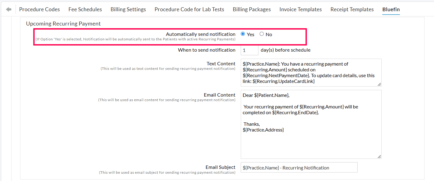 Bluefin Upcoming Recurring Payment
