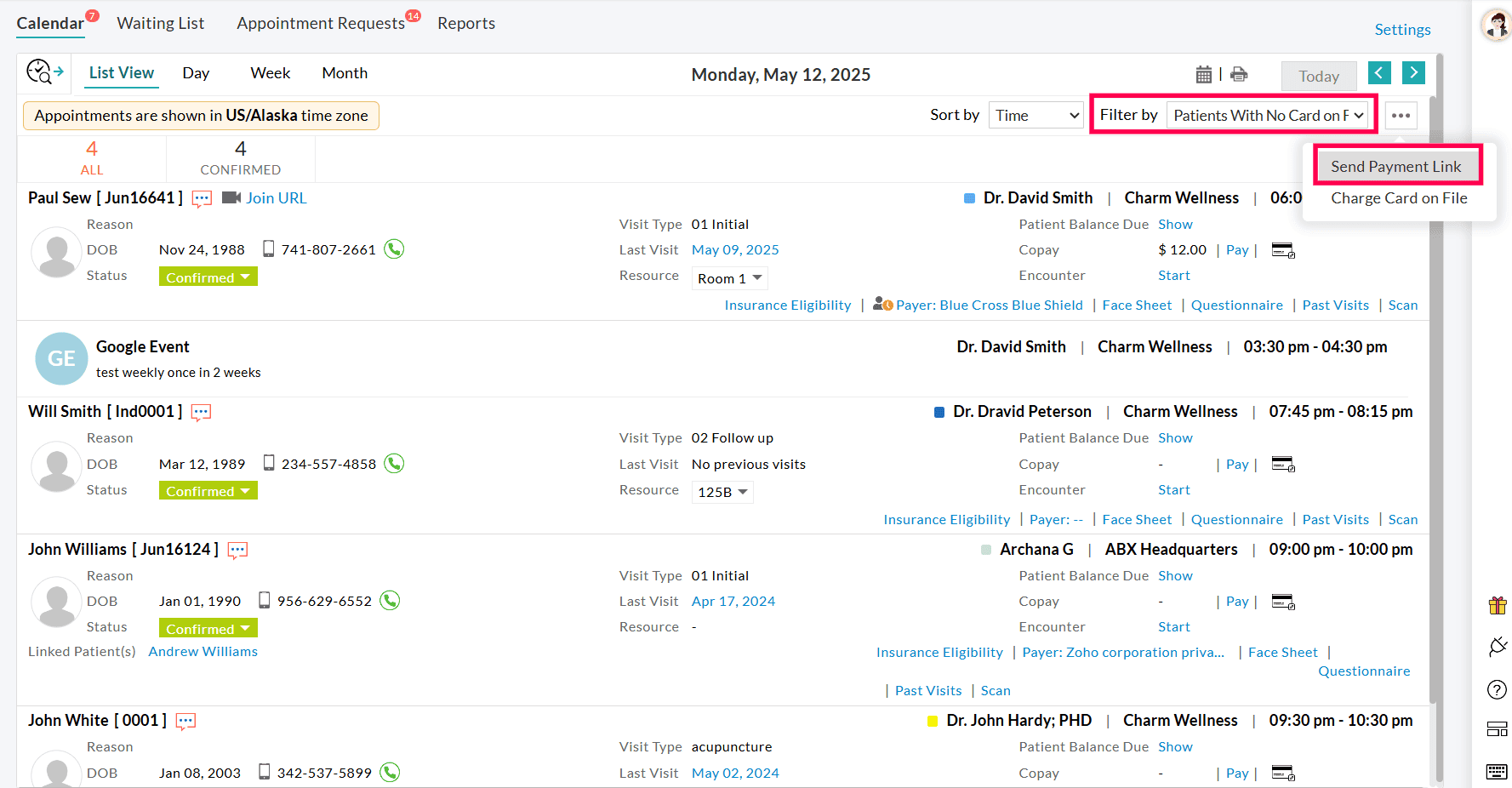 Bulk Send Payment Links from Calendar