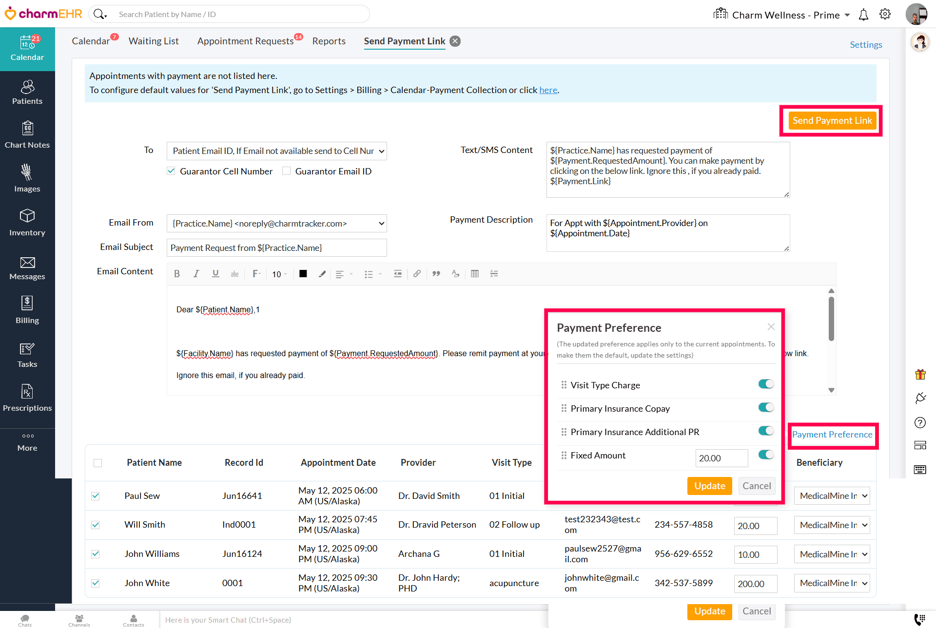 Bulk Send Payment Links from Calendar