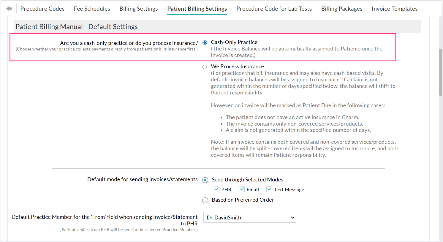 Cash Only Practice Setting
