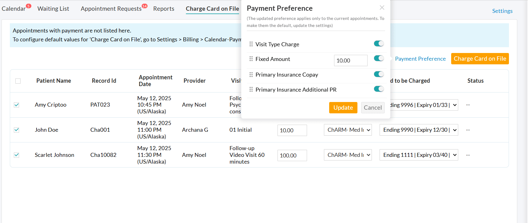 Charge Card on Files