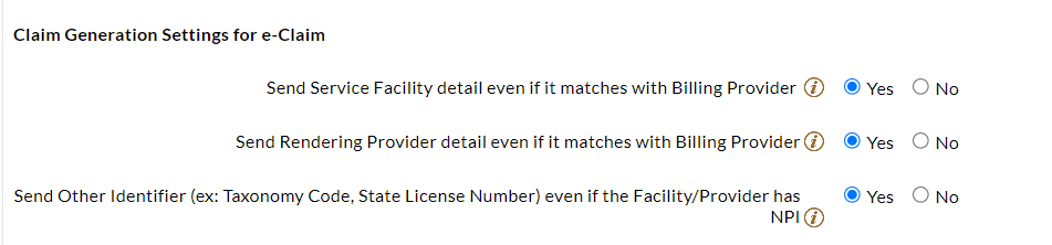Claim Generation Settings for e-Claim