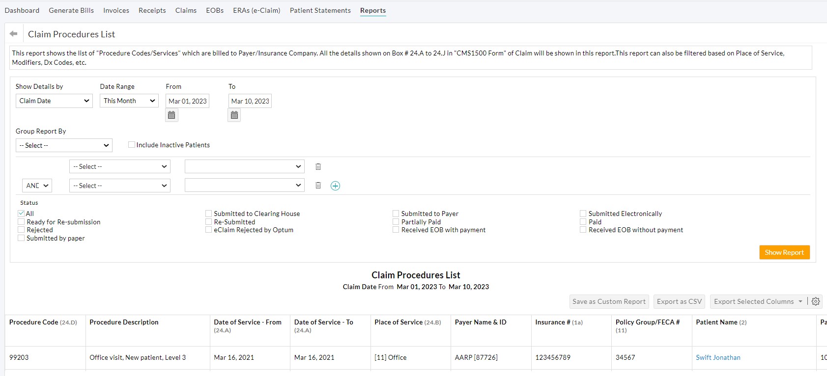 Claim Procedures List