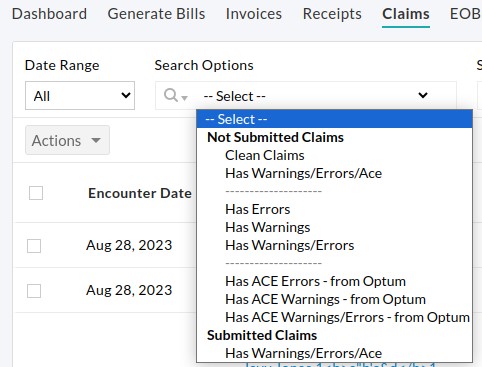 Claim Search Option