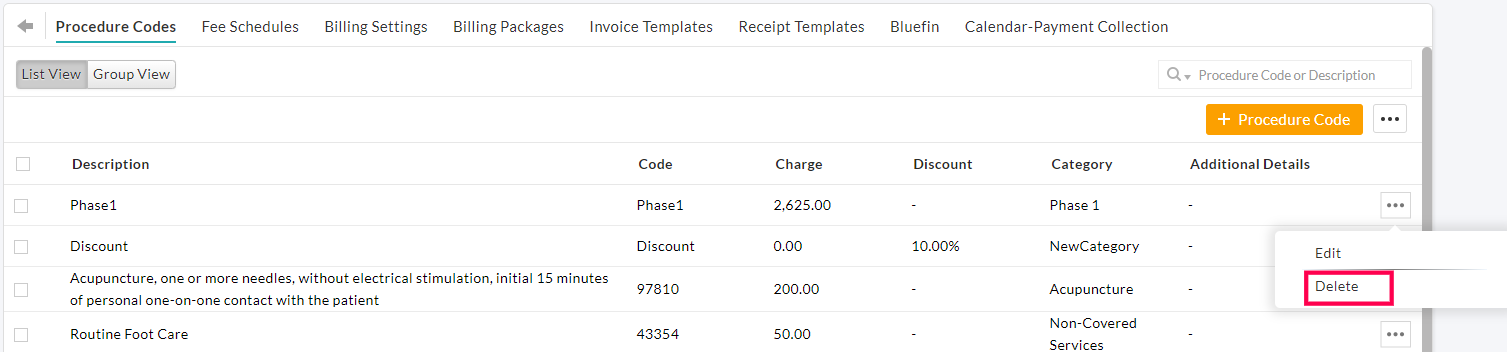 Delete Procedure Code