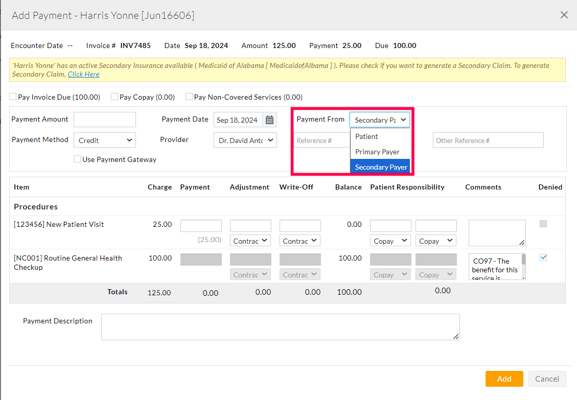 Denials from Secondary Payer