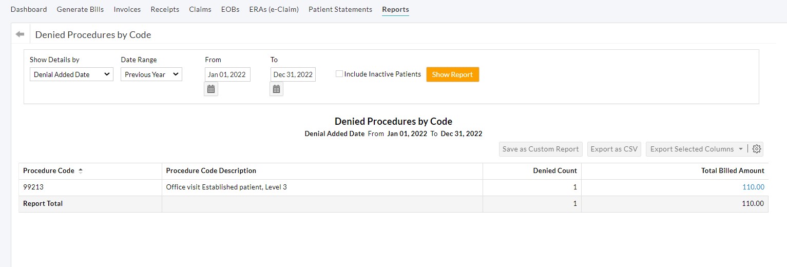 Denied Procedures by Code