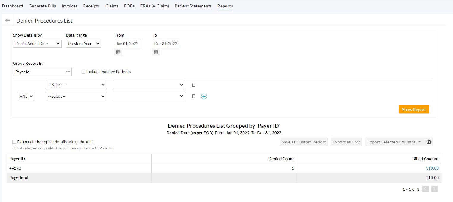 Denied Procedures List