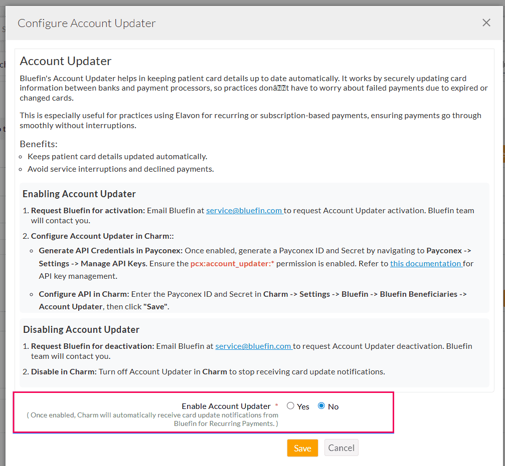 Disable Account Updater