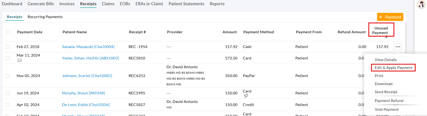 Edit and Apply Payment